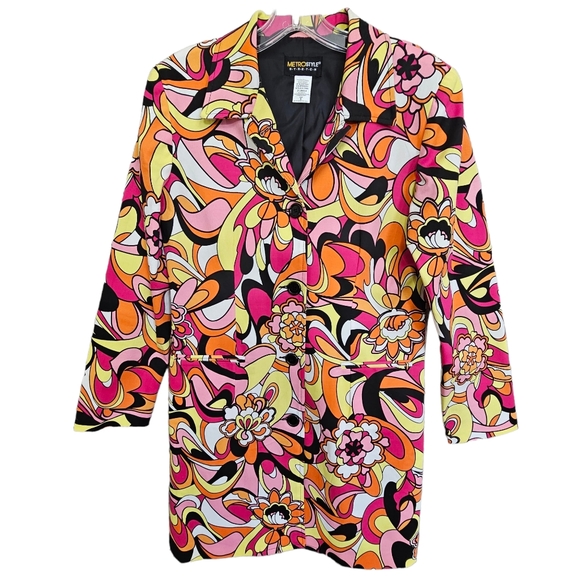Vintage 90's Nwot Metrostyle Stretch Physcodelic Trench/Blazer - Picture 7 of 14